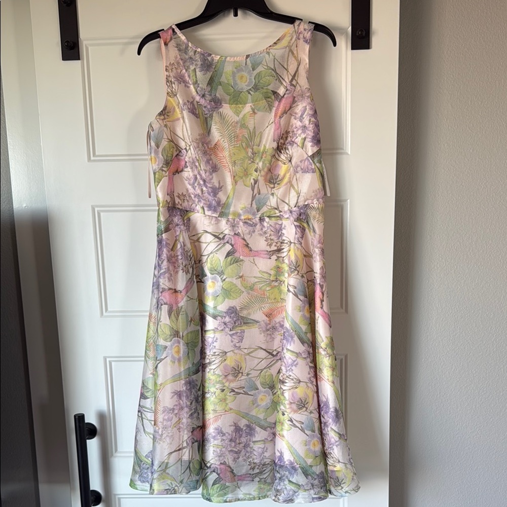 Dress Barn light pink floral & bird pattern A-Line Midi Sundress